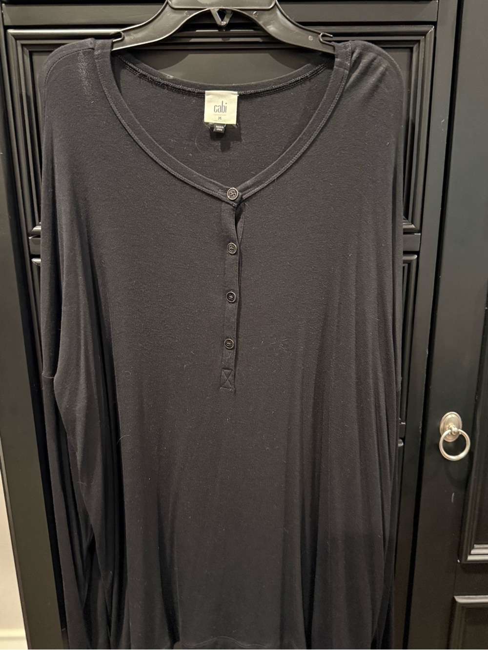 Cabi Oversized Black Long-Sleeve Henley Top